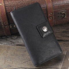 Genuine Leather Mens Cool Long Leather Wallet Cards Clutch Wristlet Wallet for Men - imessengerbags