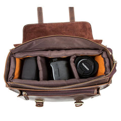 Brown Leather 13 inches SLR Camera Side Bag Messenger Bags HandBag for Men