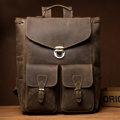 Brown Casual Mens Leather 15-inch Large Backpack Black Travel Backpacks School Backpacks for men - imessengerbags