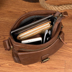 Cool Brown Leather Vertical Side Bags Messenger Bag Brown Courier Bag Postman Bag for Men