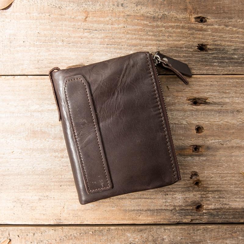Brown Leather Mens Bifold Wallet Brown Small Wallet Front Pocket Wallet billfold Wallet for Men - imessengerbags