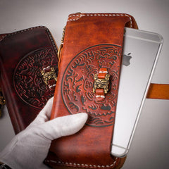 Handmade Leather Mens Chain Biker Wallet Cool Leather Wallet Long Phone Wallets for Men - imessengerbags