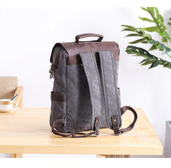 Dark Gray Waxed Canvas Mens Large 15'' Laptop Backpack College Backpack Hiking Backpack for Men - imessengerbags