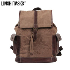 Fashion Canvas Leather Mens Backpack Computer Backpack Khaki Canvas Travel Backpack For Men