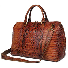 Cool Crocodile Pattern Leather Men's Travel Bag Overnight Bag Weekender Bag For Men