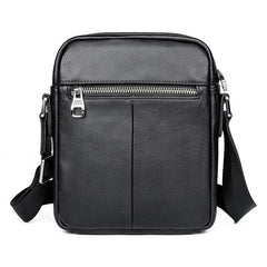 Black Leather 8 inches Small Side Bag Vertical Courier Bag Messenger Bag For Men