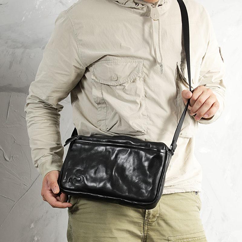 Casual Black Leather Mens Cool Side Bag Messenger Bag Coffee Postman Courier Bag for Men - imessengerbags