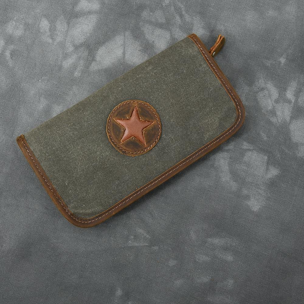 Brown Canvas Mens Long Wallet Zipper Green Clutch Phone Wallet For Men - imessengerbags