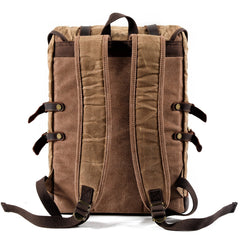 Waxed Canvas Leather Mens 15‘’ Computer Backpack Black Hiking Backpack Travel Backpack for Men - imessengerbags