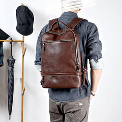 Brown Cool Leather Mens School Backpack College Backpack Computer Backpack For Men - imessengerbags