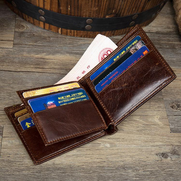 Brown Cool Leather Mens Thin Small Wallet Front Pocket Wallet Trifold billfold Wallets for Men - imessengerbags