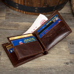 Brown Cool Leather Mens Thin Small Wallet Front Pocket Wallet Trifold billfold Wallets for Men - imessengerbags