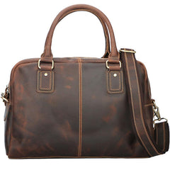 Cool Dark Brown Mens Leather Briefcase 14'' Work Handbag Ancient Brown Large Computer Briefcase For Men