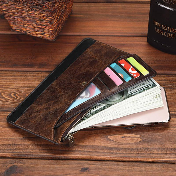 Vintage Coffee Mens Slim Leather Long Wallet One Slim Clutch Wallet for Men