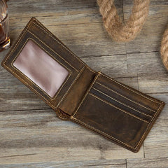Cool Dark Brown Leather Mens Small Wallet Bifold Slim billfold Wallets for Men - imessengerbags