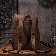 Black Cool Mens Leather 15inch Laptop Backpack Leather School Backpack Travel Backpack for Men - imessengerbags