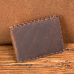 Brown Cool Leather Mens Card Holder Front Pocket Wallet Black License Wallet for Men - imessengerbags