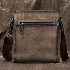 Cool Brown Leather Men's 10 inches Vertical Side Bag Blue Business Messenger Bag Courier Bag For Men