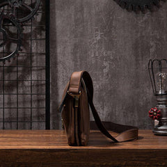 Cool Leather Mens Small Side Bag 11inch Clutch Purse Bag Messenger Bag for Men