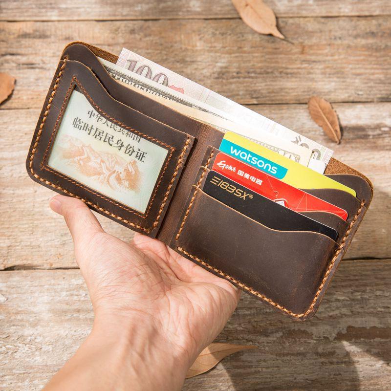 Cool Leather Mens Coffee Slim Small Wallet Bifold Vintage billfold Wallet for Men - imessengerbags