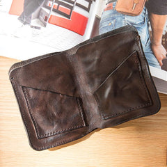 Dark Brown Wrinkled Leather Mens Front Pocket Card Wallets Bifold Vintage billfold Wallet Small Wallet for Men - imessengerbags