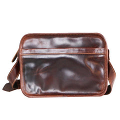 Black Leather Mens Casual Small Courier Bags Messenger Bag Coffee Brown Postman Bag For Men - imessengerbags