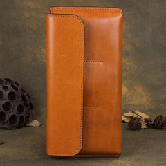 Cool Brown Leather Mens Long Wallet Clutch Wallet Retro Coffee  Clutch Wallet for Men - imessengerbags