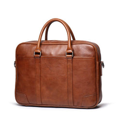 Vintage Brown Leather Men's Professional Briefcase 15‘’ Laptop Briefcase Work Handbag For Men - imessengerbags