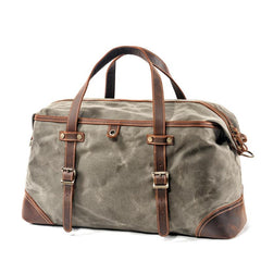 Casual Waxed Canvas Leather Mens Large Travel Green Weekender Bag Black Duffle Bag for Men