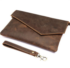 Dark Brown Vintage Leather Wristlet Bag Mens Tablet Bag Handy File Bag Clutch Bag For Men - imessengerbags