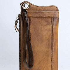 Handmade Mens Cool Long Leather Chain Wallet Cards Biker Trucker Wristlet Wallet - imessengerbags