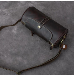 Leather Mens Vintage Brown Side Bag Barrel Messenger Bag Small Bucket Bag For Men - imessengerbags
