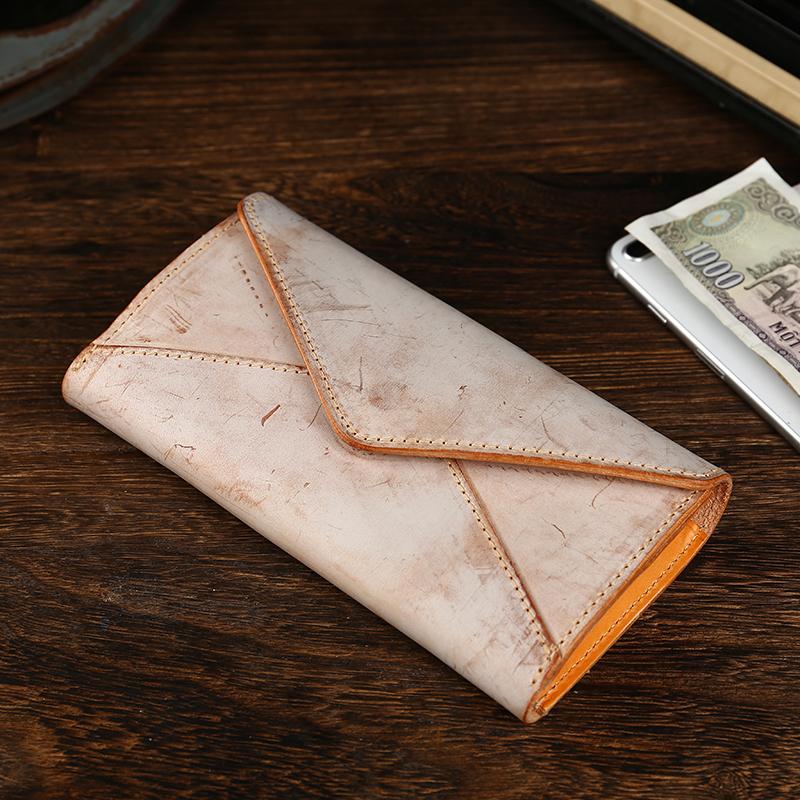 Handmade Leather Mens Gray Envelope Long Wallet Blue Long Wallet Clutch Bag For Men - imessengerbags