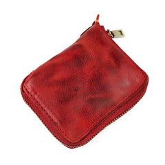 Vintage Leather Brown Men's Bifold Small Wallet Black Zipper billfold Wallet For Men - imessengerbags