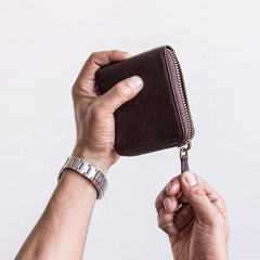 Genuine Leather Mens Cool billfold Leather Wallet Men Small Zipper Wallets Bifold for Men - imessengerbags