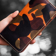 Handmade Leather Men Camouflage Cool Leather Wallet Long Phone Clutch Wallets for Men - imessengerbags