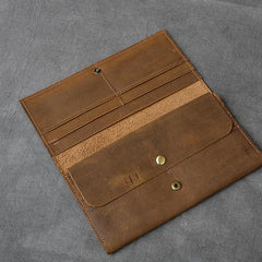 Brown Leather Mens Long Wallet Long Bifold Card Wallet For Men - imessengerbags