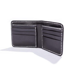 Black Handmade Leather Mens billfold Wallet Bifold Black Front Pocket Wallet Small Wallet For Men - imessengerbags