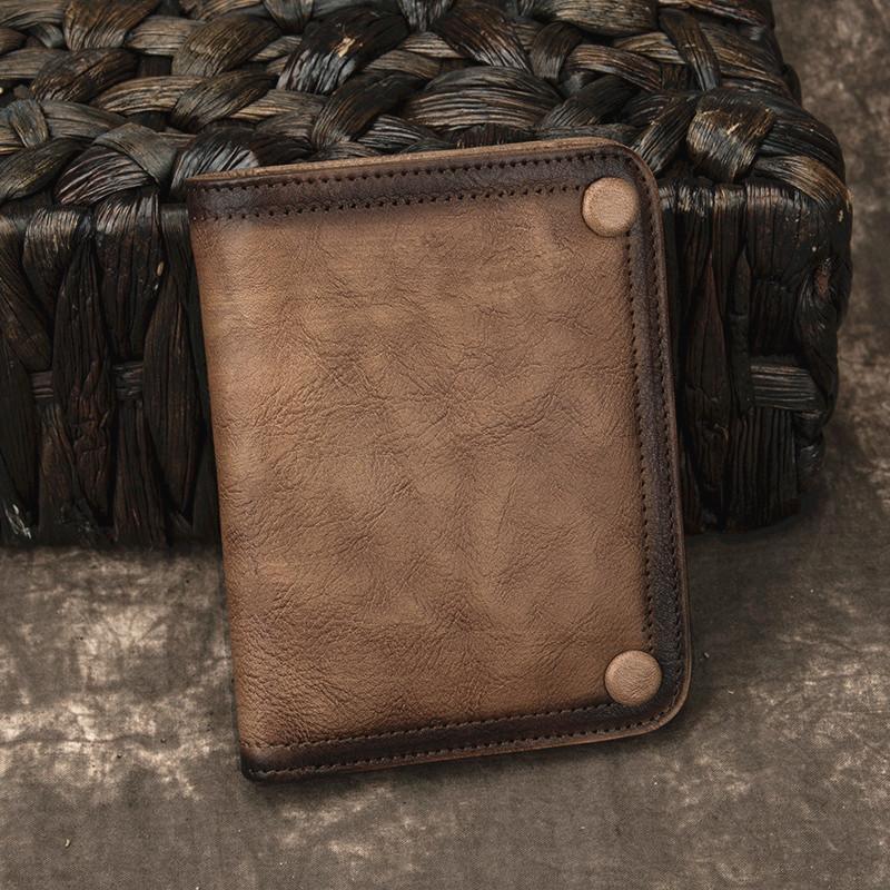 Brown Vintage Bifold Wallet Leather Mens Blue billfold Small Wallet Zipper Small Wallet For Men - imessengerbags
