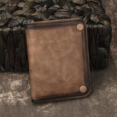 Brown Vintage Bifold Wallet Leather Mens Blue billfold Small Wallet Zipper Small Wallet For Men - imessengerbags