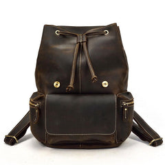 Cool Leather Black Coffee Mens Satchel Backpacks Travel Backpack 14inch Laptop Backpack for Men - imessengerbags