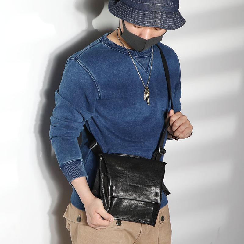 Casual Black Leather Mens Vertical Side Bag Messenger Bag Cool Brown Postman Bag Courier Bag for Men - imessengerbags