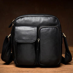 Cool Black Leather Small Courier Bags Brown Vertical Messenger Bag Postman Bag for Men