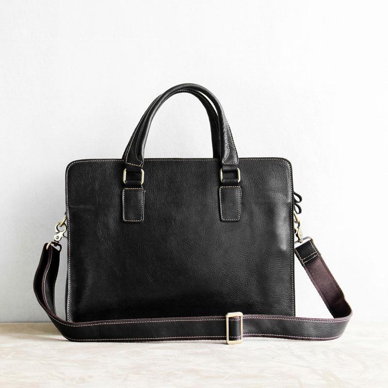 Vintage Black Leather Mens Briefcases Work Bag Laptop Bag Business Bag for Men - imessengerbags