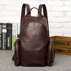 Gray Fashion Mens Leather 12-inch Computer Backpacks Cool Travel Backpacks School Backpack for men