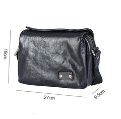 Casual Black Leather Mens 10 inches Side Bag Small Messenger Bag Black Postman Bag For Men