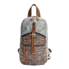 Canvas Mens Folk Gray Chest Bag One Shoulder Backpack Gray Sling Bag for Men