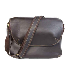 Black Leather Mens Casual 10'' Courier Bags Messenger Bags Dark Coffee Gray Postman Bag For Men - imessengerbags