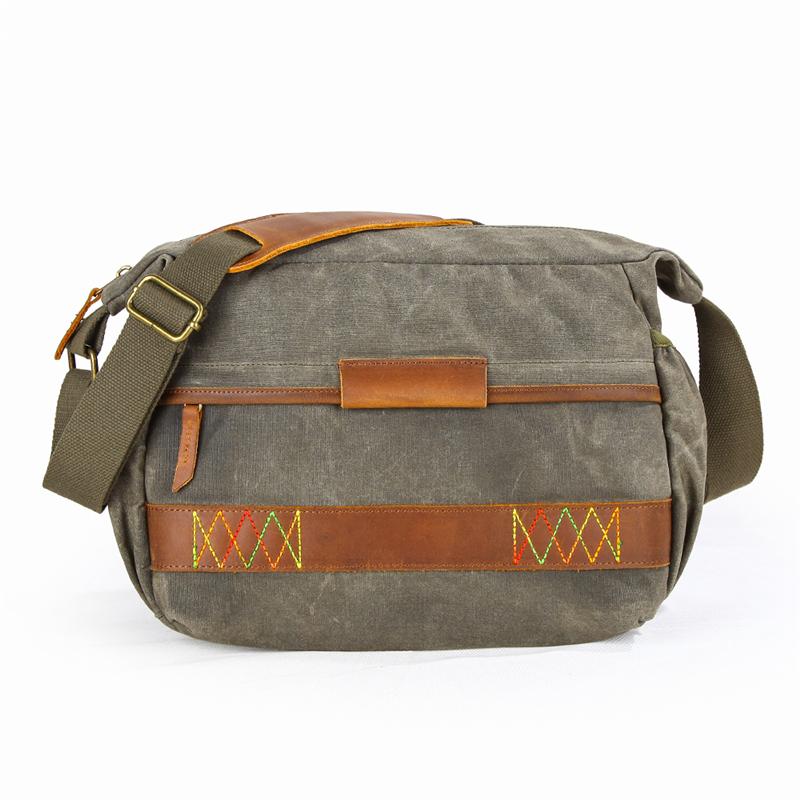 GREEN Waxed CANVAS 13'' MENSCANON Waterproof CAMERA SIDE BAG NIKON CAMERA SHOULDER BAG DSLR CAMERA MESSENGER BAG FOR MEN