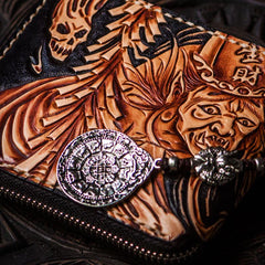 Handmade Leather Chinese Black&White Tooled Mens billfold Wallet Cool Leather Wallet Slim Wallet for Men - imessengerbags